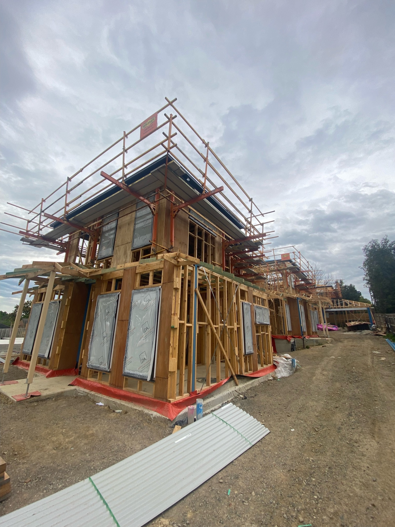 Double-storey frame with scaffolding in Box Hill
