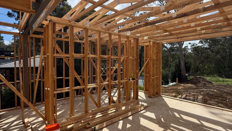 Timber wall frames and window openings on a large custom home in Park Orchards