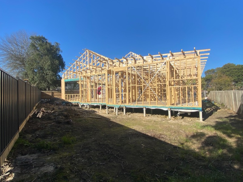 The finished Ringwood frame from the backyard, roof and walls complete